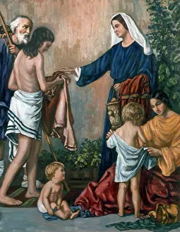 New Testament Biblical Scenes Drucke: Dorcas Devoting Herself To Acts Of Charity, Dobson, Charles W. (20th C.)