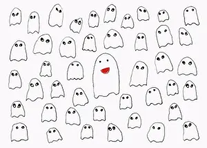 White Background Illustrations Drucke: Drawing of ghosts on white background