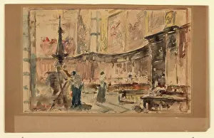 Drucke von Zeichnung, Unterteil der Chor, Siena Dom; Walter Shirlaw (amerikanisch, geb. Schottland, 1838-1909); USA; Graphit und Wasserfarbe auf Papier; 12,5 × 19,9 cm (4 15/16 × 7 13/16 in.) Dezember Drucke: Zeichnung, Unterteil des Chors