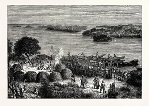 Victorian Style Illustration Drucke: AN ENCAMPMENT ON THE RIVER CONGO