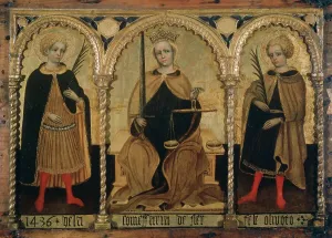 Oil On Wood Panel Painting Drucke: Triptych