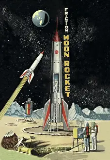 Science Fiction Illustration Drucke: Friction Moon Rocket, Robots, ray guns & rocket ships