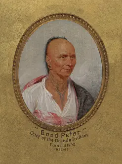 Drucke von 'Guter Peter, ' Häuptling der Oneida-Indianer (ca. 1717-1793). Künstler: John Trumbull, Amerikaner, 1756-1843 John Trumbull Drucke: 'Sehr gut Peter, ' Oberhaupt der Oneida-Indianer (ca)