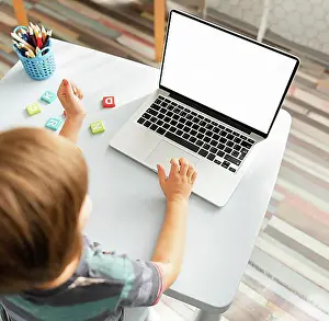 Single Person Workstation Design Drucke: High view online school interactions
