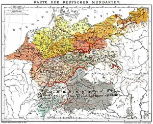 Old Europe Maps Drucke: Historical map of German dialects, 1894, Germany, Europe