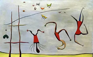 Drucke von Der Sprung der Drei von Desmond Morris (geboren 1928); Öl auf Leinwand Kunstwerke Des Surrealismus Drucke: Der Springende Drei von Desmond Morris (geboren 1928); Öl auf Leinwand.