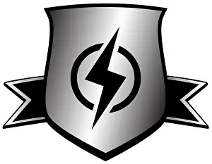 Oktober Drucke: Blitzschild - Macht Symbol Ein mächtiges Schildemblem mit einem dramatischen Blitz.
