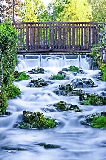 Central Europe Scenery Drucke: Lippe waterfall at the source of the river Lippe, Bad Lippspringe, North Rhine-Westphalia