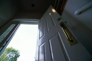 Low Angle View Photography Drucke: Low angle view of an open door