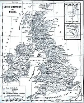 Drucke von Karte von Großbritannien und Irland, wie sie 1870 aussah, digital restaurierte Reproduktion eines Originals aus dem 19. Jahrhundert, genaue Originaldatum unbekannt Karte Drucke: Karte von Großbritannien und Irland wie sie 1870 aussah.