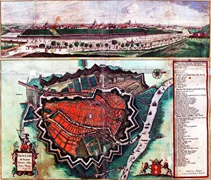 Drucke von Karte, die Festungen von Danzig zeigt; Datiert auf 1687 Karte Drucke: Karte, die Festungen von Danzig zeigt; Datum 1687.