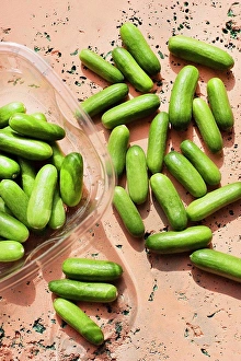 Vegetarian Cuisine Images Drucke: Overhead view of cucumbers on concrete surface