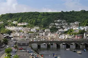 Drucke von Übersicht des Hafens von Looe und der Brücke, die Ost- und West-Looe in Cornwall, England, Vereinigtes Königreich, Europa verbindet Looe Drucke: Übersicht des Hafens von Looe und der Brücke