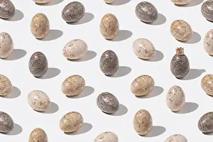 Easter Egg Design Drucke: Pattern with decorated easter eggs on light gray background. Min