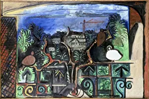 Drucke von Ein sanfter Sonnenuntergang über der Küste von Cannes, in warmen Farbtönen gemalt Pablo Picasso Drucke: Paysage de Cannes bei Sonnenuntergang von Pablo Picasso