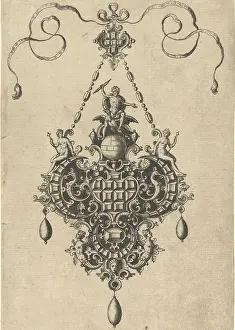 Drucke von Zeus auf seinem Adler, ein Blitz in der Hand. Ein Meisterwerk der Antike, prächtig in Edelsteinen und Schnitzereien gefasst November Drucke: Zeus auf Adler mit Blitz in der Hand, 1581