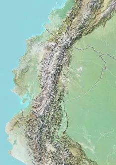 Karte Drucke: Landschaftskarte von Ecuador (mit Grenze)