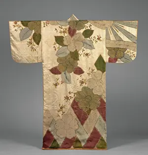 Metallic Thread Embroidery Drucke: Robe (Kosode) with Cherry Blossoms