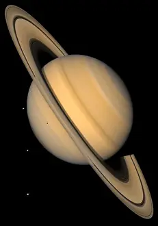 Saturn Astronomy Drucke: Saturn and Four Moons