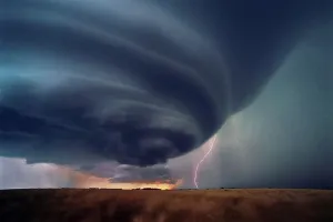 Cloud To Ground Lightning Drucke: Cloud To Ground Lightning During a Sunset Supercell Thunderstorm