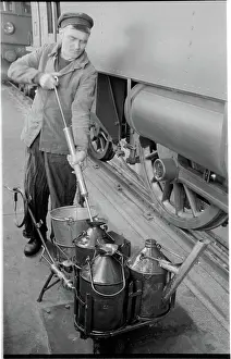 Swedish Railway Museum Drucke: Workshop worker with lubrication