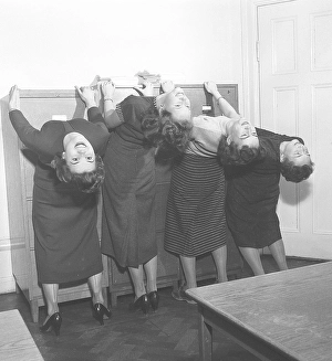 Black And White Office Scene Drucke: In the 1950s. The decade when people started to exercise during working hours