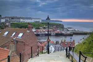 British Travel Photography Drucke: The 199 Steps of Whitby at Sunset