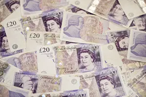 British Pound Notes Drucke: 20 pound sterling notes, background image, England