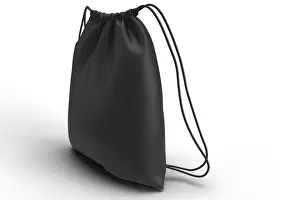 Bright Studio Lighting Setup Drucke: 3D black drawstring bag isolated on white