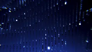 Dark Blue Background Image Drucke: 3D illustration of binary code cascading against a dark blue background