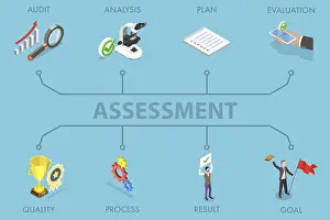 Capital Market Strategy Drucke: 3D Isometric Flat Illustration of Assessment