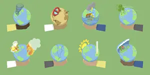 Environmental Pollution Drucke: 3D Isometric Flat Illustration of Climate Change