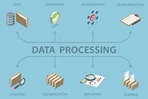 Food Photography Illustrations Drucke: 3D Isometric Flat Illustration of Data Processing