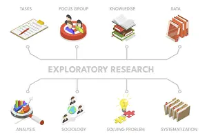 Symbolic Representation Of Knowledge Drucke: 3D Isometric Flat Illustration of Exploratory Research