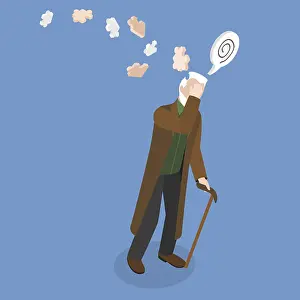 Medical Care Services Drucke: 3D Isometric Flat Illustration of Memory Problems