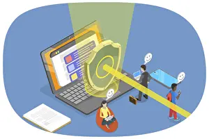 Data Protection Drucke: 3D Isometric Flat Illustration of Network Security
