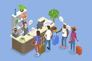 Healthcare System Design Drucke: 3D Isometric Flat Illustration of Receptionist