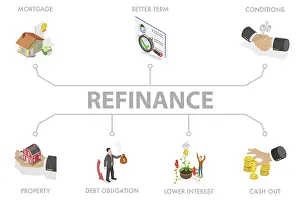 Capital Market Finance Drucke: 3D Isometric Flat Illustration of Refinancing