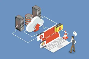 Flat Isometric Design Drucke: 3D Isometric Flat Illustration of Server Error