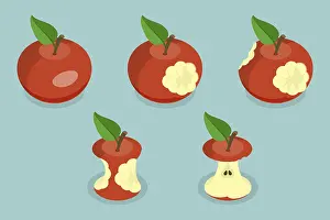 Healthy Eating Images Drucke: 3D Isometric Flat Set of Bitten Apple
