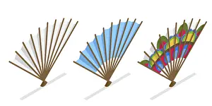 Pictogram Symbol Design Drucke: 3D Isometric Flat Set of Decorative Fans