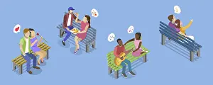 Seating Accommodation Design Drucke: 3D Isometric Flat Set of Romantic Couples