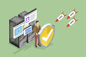 Cybersecurity Threats Drucke: 3D Isometric Flat Vector Conceptual Illustration of Ddos Attack