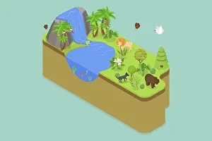 Natural Environment Picture Drucke: 3D Isometric Flat Vector Conceptual Illustration of Ecosystem