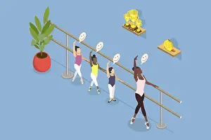 Educational Institution Design Drucke: 3D Isometric Flat Vector Illustration of Ballet Classes