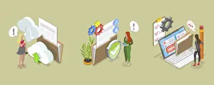 Data Center Infrastructure Drucke: 3D Isometric Flat Vector Illustration of Computing Online Services