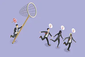 Business Success Concept Drucke: 3D Isometric Flat Vector Illustration of Customer Acquisition