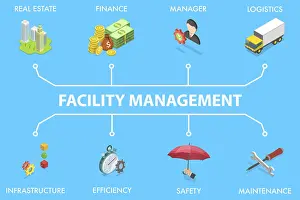 Real Estate Market Concept Drucke: 3D Isometric Flat Vector Illustration of Facility Management