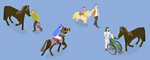 Veterinary Medicine Concept Drucke: 3D Isometric Flat Vector Illustration of Hippotherapy