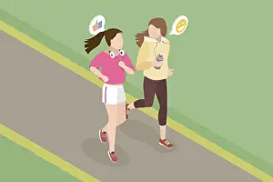 Morning Exercise Routine Drucke: 3D Isometric Flat Vector Illustration of Jogging Together